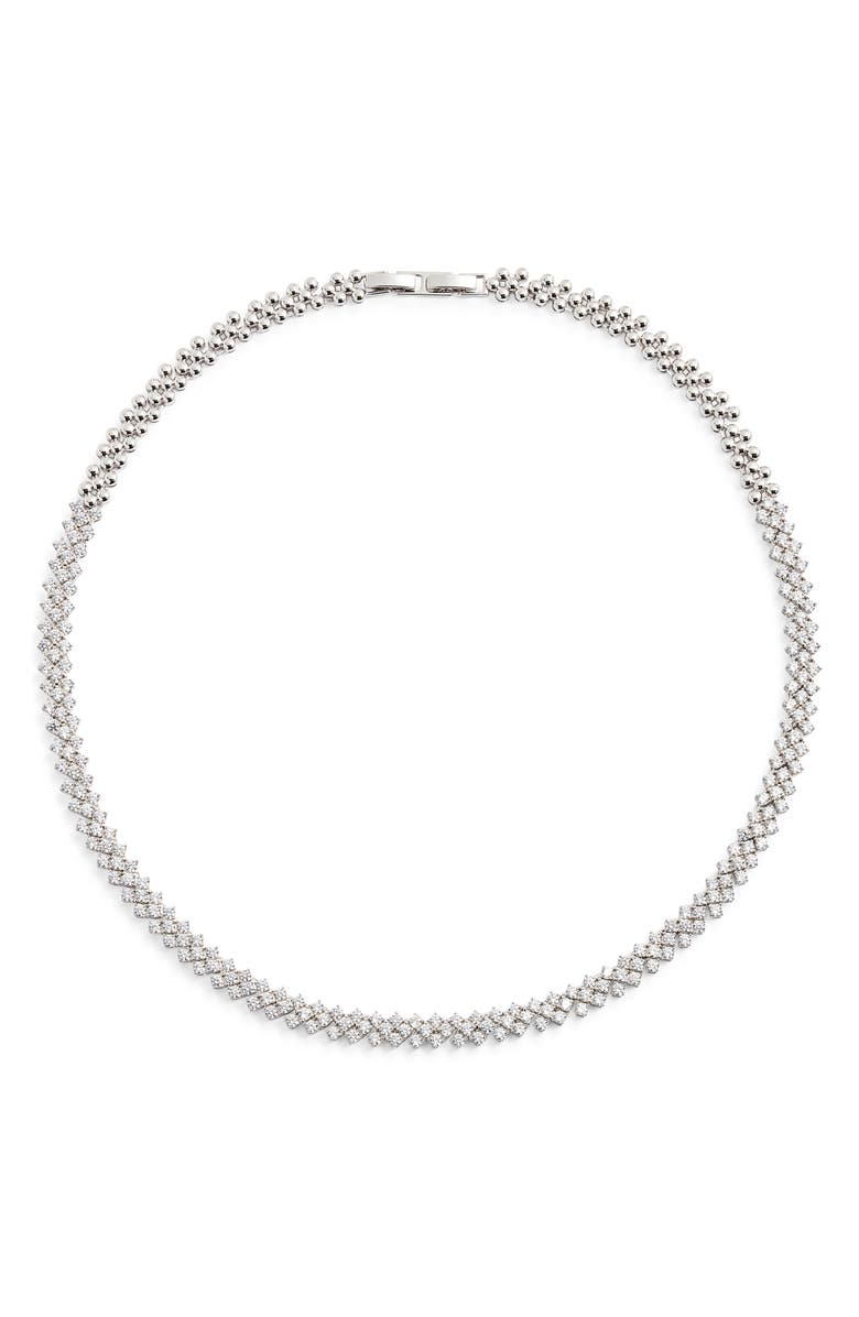 Nordstrom Herringbone Cubic Zirconia Collar Necklace, Main, color, Clear- Silver