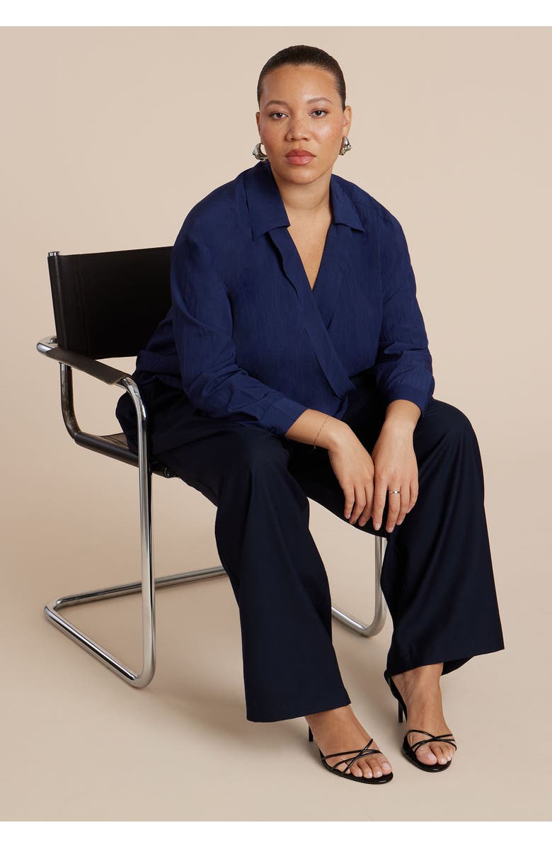 ELOQUII Surplice Collared Top, Alternate, color, Navy Blazer