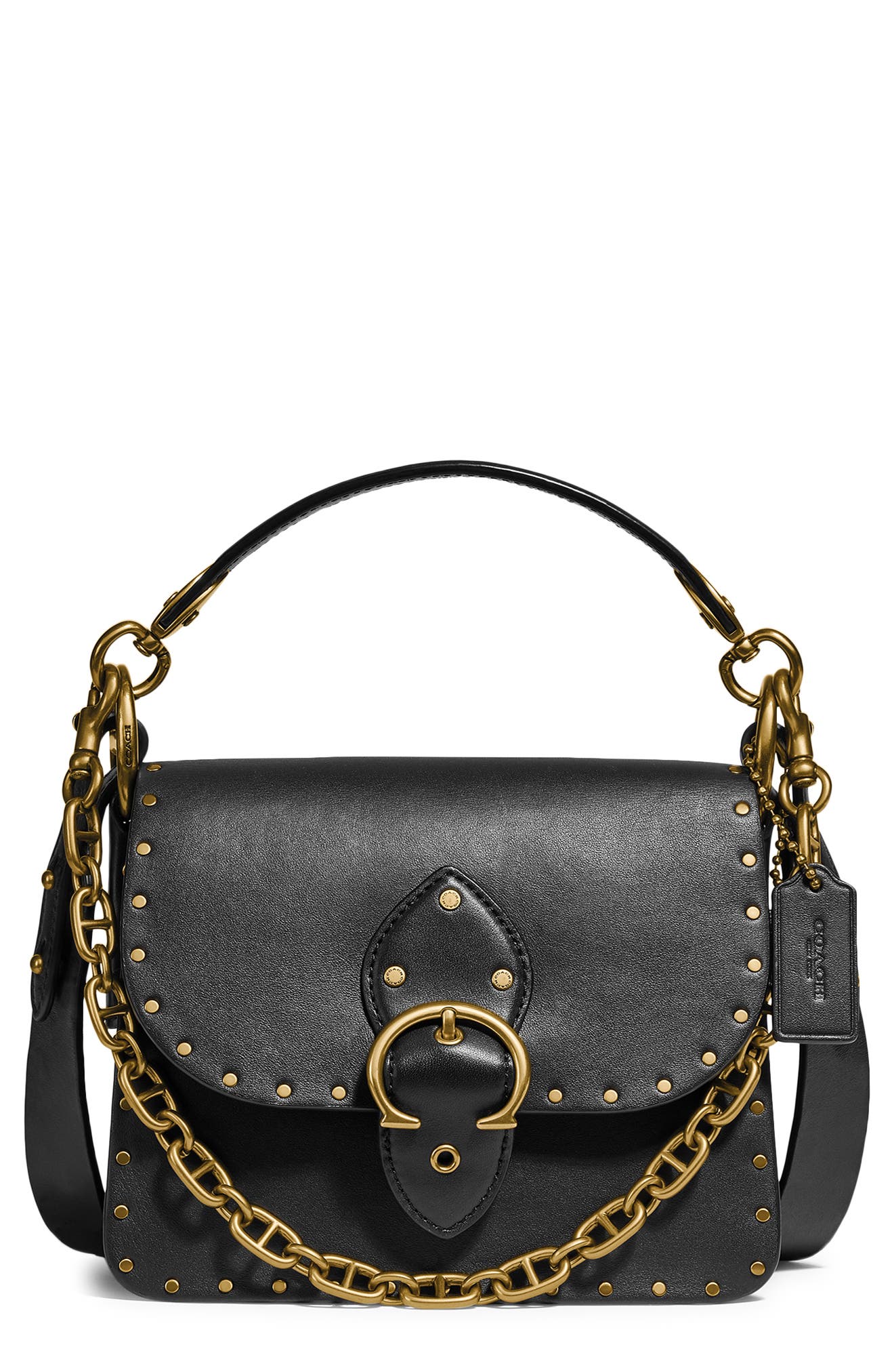 Leather Flap Bag, Main, color, BRASS/ BLACK