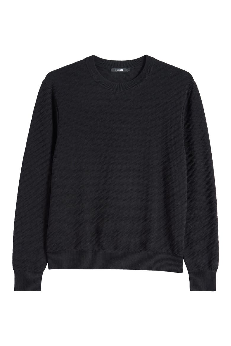Riviera Textured Cotton Blend Crewneck Sweater, Alternate, color, BLACK