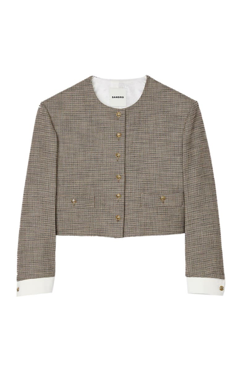 SANDRO Short micro houndstooth jacket, Alternate, color, 