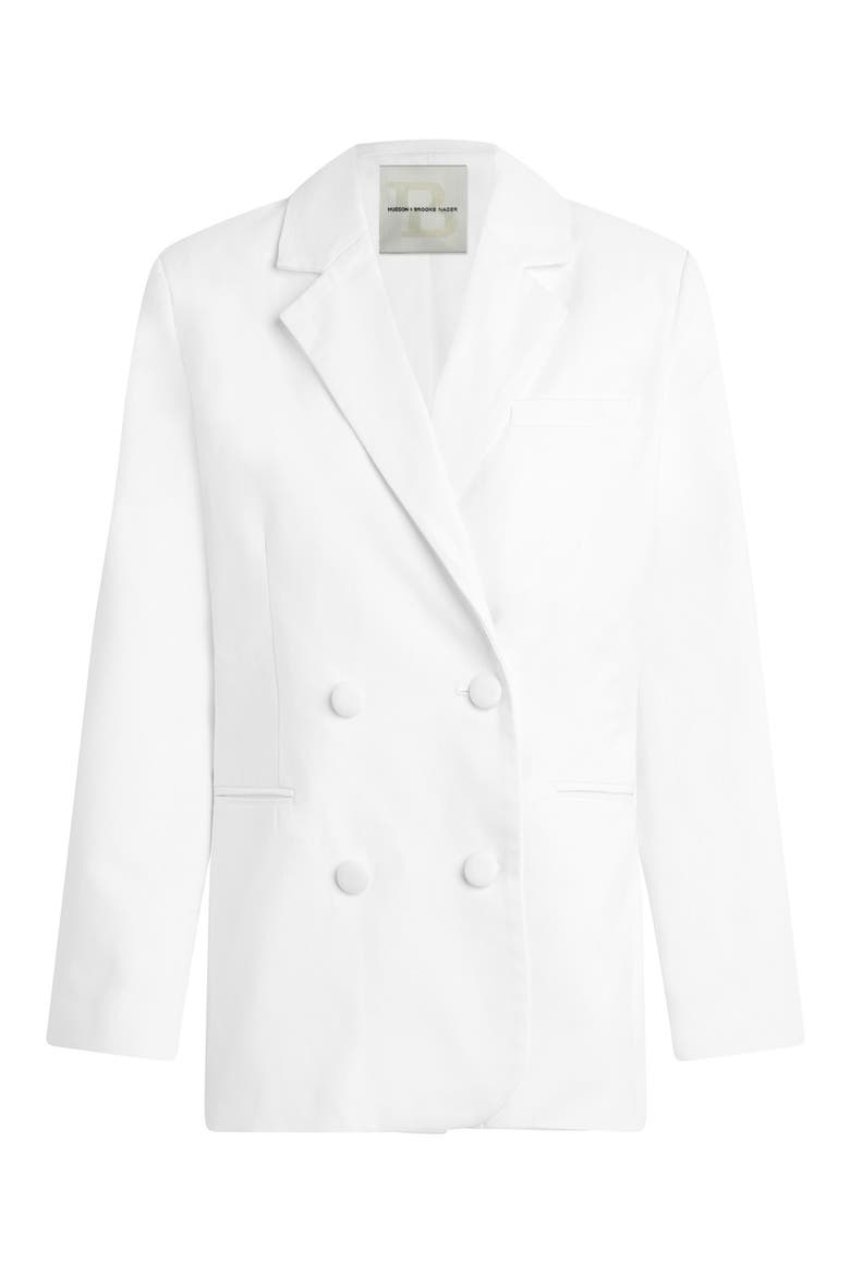 Mae Oversize Double Breasted Cotton Blazer, Alternate, color, WHITE