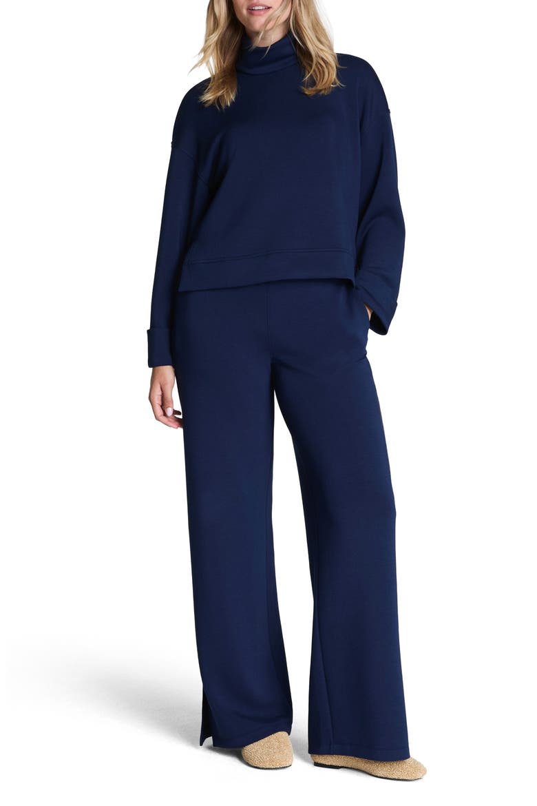 Cuffed Sleeve Crop Turtleneck Sweatshirt, Alternate, color, TIMELESS NAVY