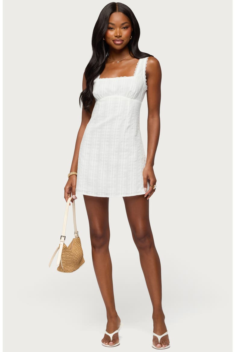 Citrina Lace Trim Striped Minidress, Alternate, color, WHITE