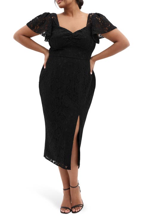 Maisie Flutter Sleeve Lace Dress (Plus)