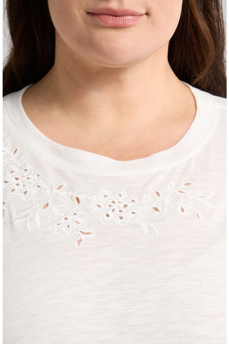 Embroidered Eyelet Cap Sleeve T-Shirt, Alternate, color, OFF WHITE