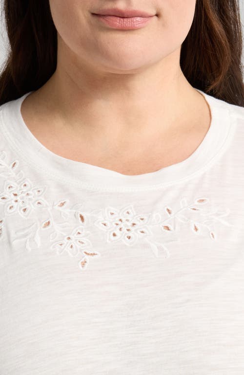 Wit & Wisdom Embroidered Eyelet Cap Sleeve T-shirt In Off White