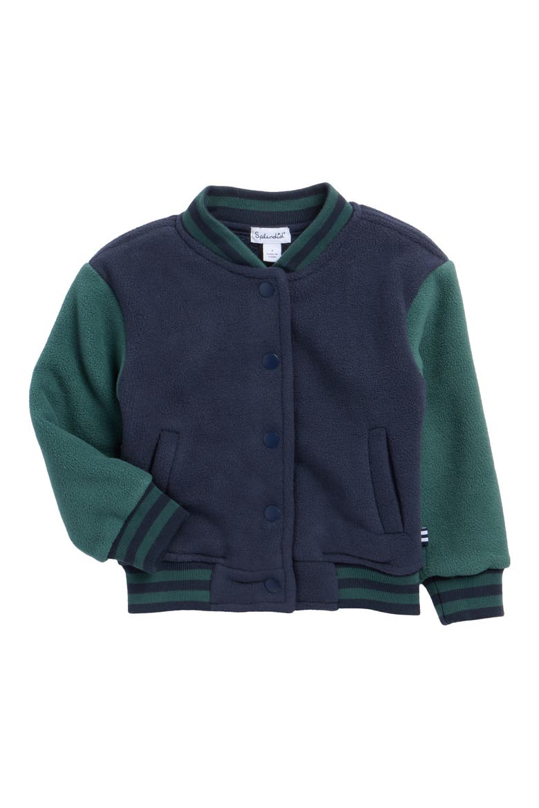 Kids' Polar Fleece Varsity Jacket, Main, color, NAVY/ EVERGREEN