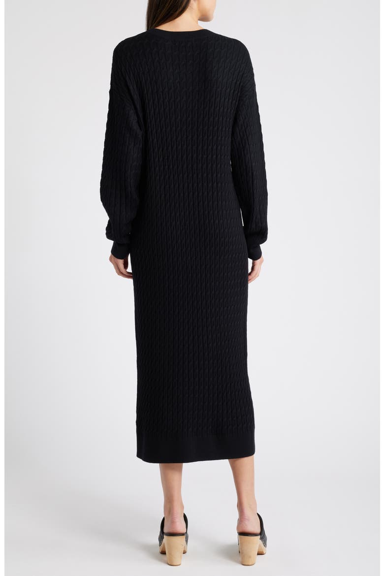 Cable Stitch Long Sleeve Midi Sweater Dress, Alternate, color, BLACK