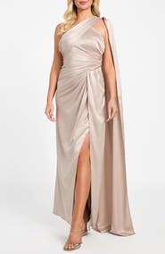 Marciano Aretha Draped One-Shoulder Satin Gown
