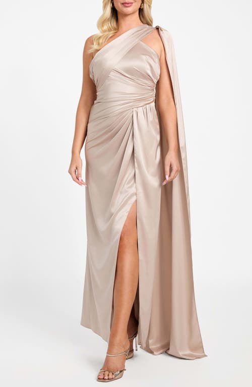 Marciano Aretha Draped One-shoulder Satin Gown In Neutral
