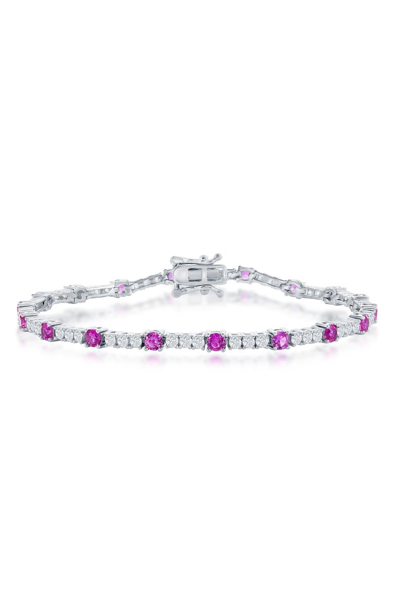SIMONA Sterling Silver Pink CZ & White Topaz Tennis Bracelet, Main, color, 