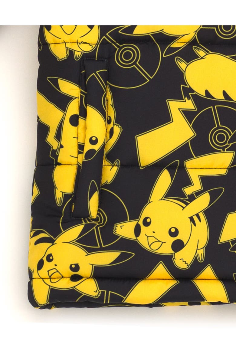 Pikachu Hooded Puffer Coat, Alternate, color, Black Pikachu Print