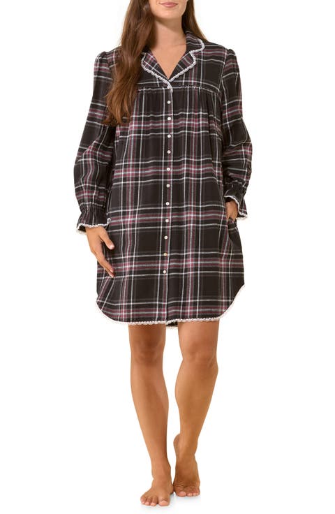 Lace Trim Cotton Flannel Nightshirt
