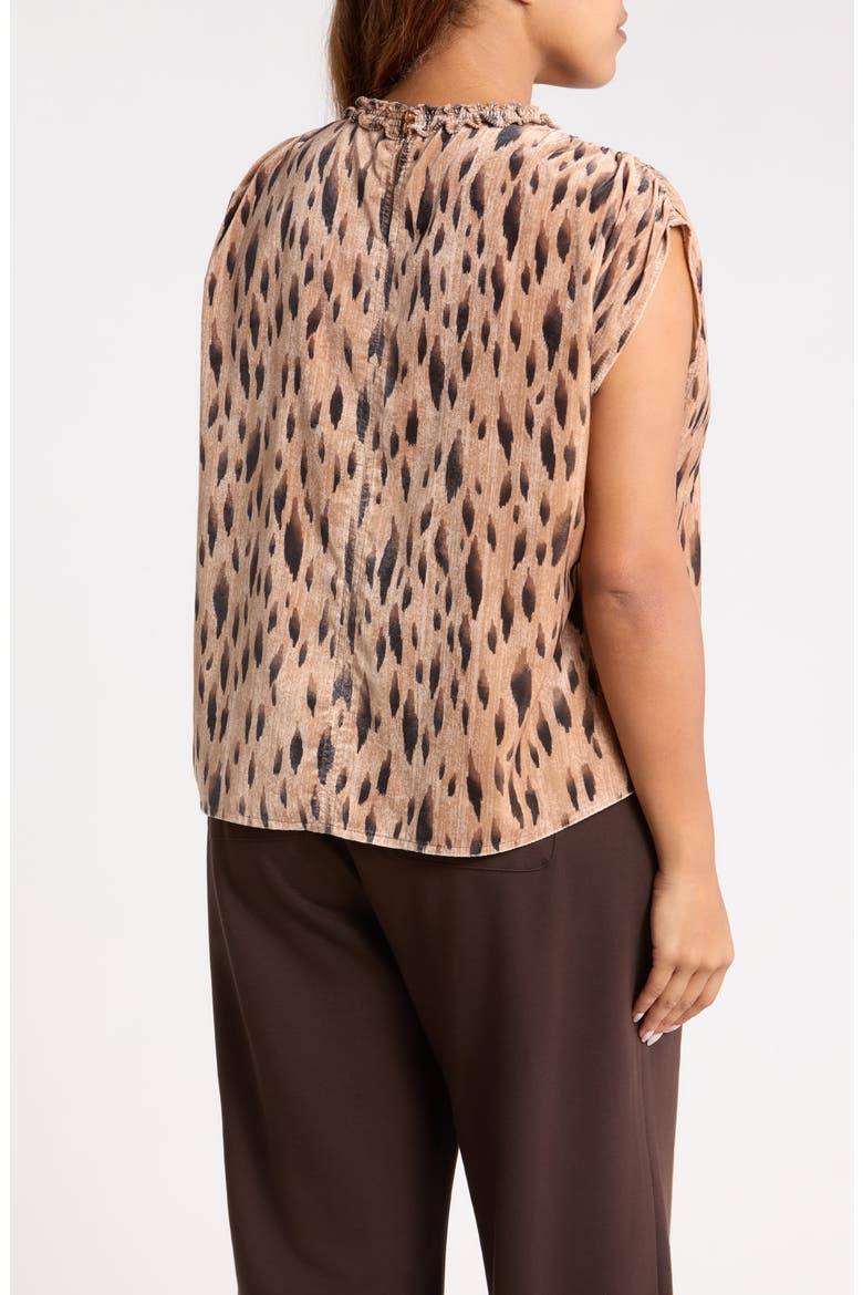 Smocked Ruffle Neck Top, Alternate, color, CARAMEL LATTE/ CHARCOAL MULTI