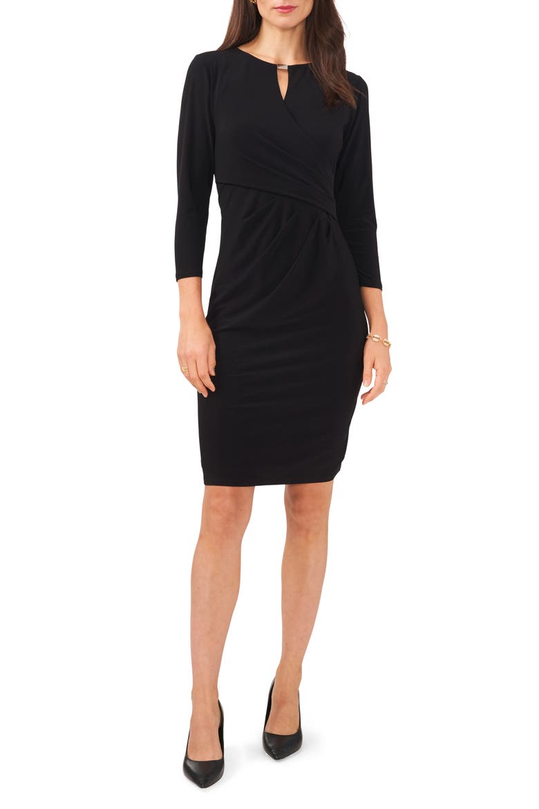 Keyhole Faux Wrap Dress, Main, color, BLACK