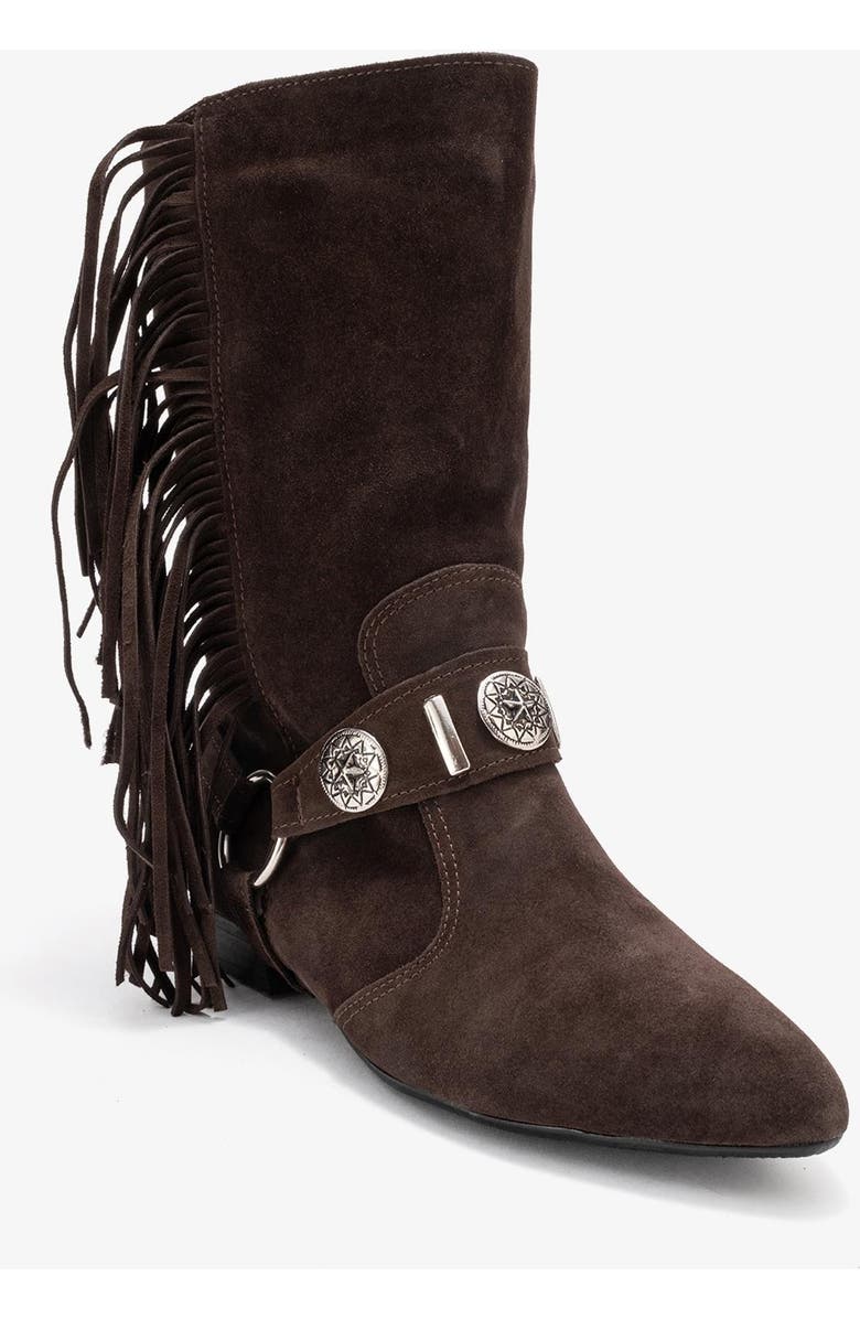 Forever & Always Shoes Selora Leather Buckle Western Boot, Main, color, Brown Suede Leather