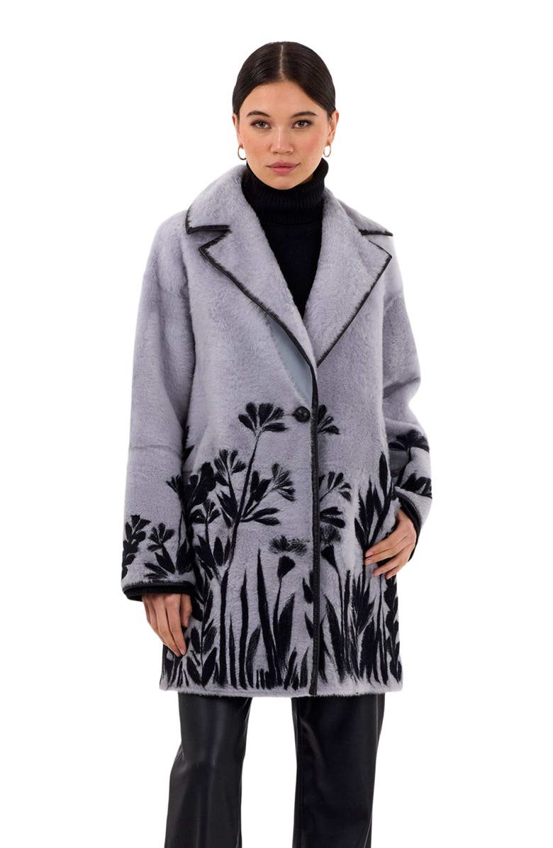 GORSKI Reversible Genuine Shearling Short Coat, Main, color, Periwinkle/Black Floral