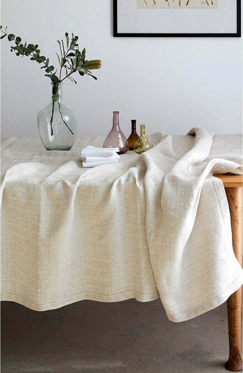 Mungo Linen Cloverleaf Tablecloth, Alternate, color, Natural