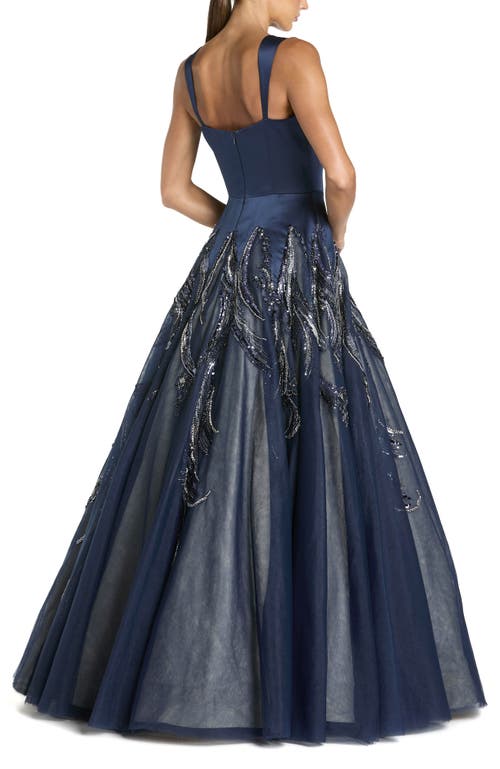 Mac Duggal Embellished Satin Ball Gown With Tulle Skirt In Blue