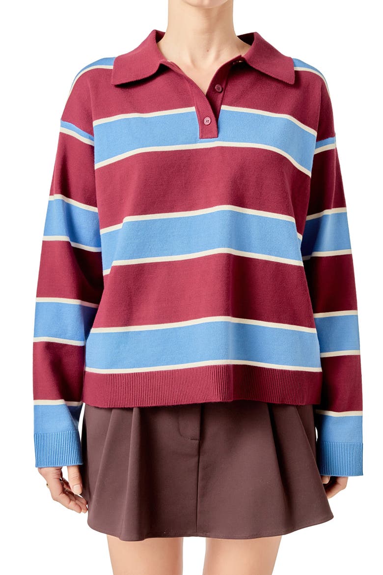 Stripe Polo Shirt, Alternate, color, BLUE/ BURGUNDY