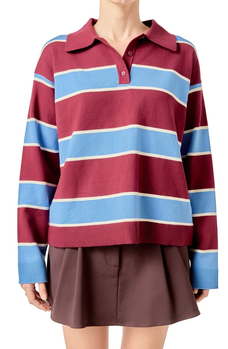 English Factory Stripe Polo Shirt, Alternate, color, Blue/ Burgundy