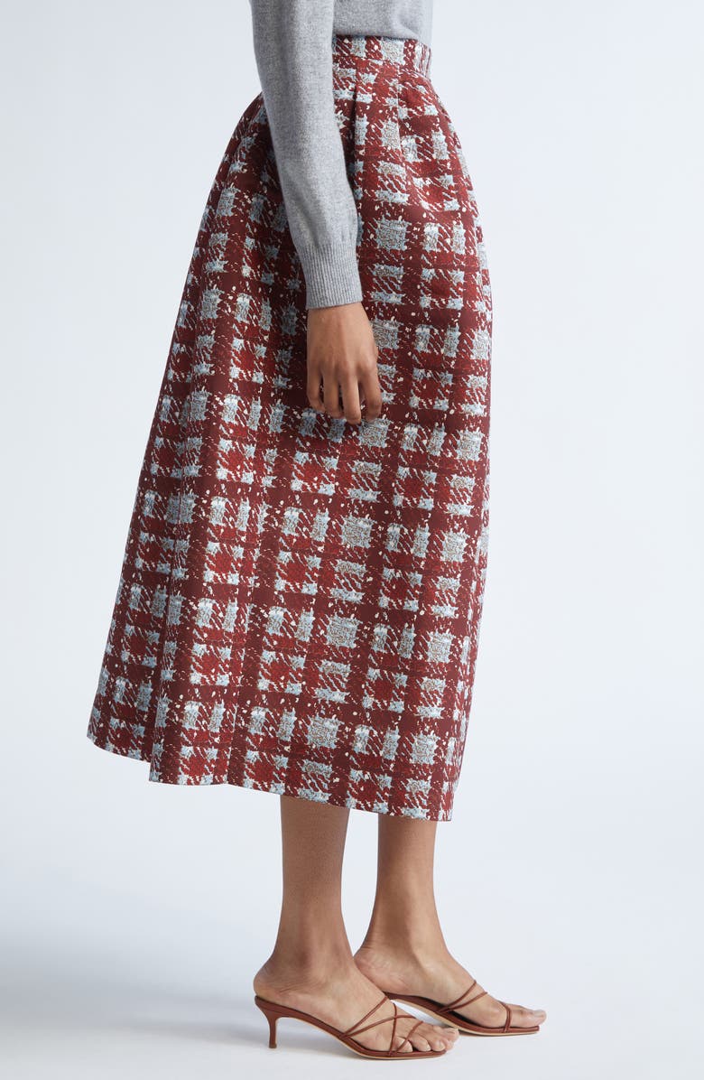 Oscar de la Renta Plaid Textured Faille A-Line Skirt, Alternate, color, Burgundy/ Blue