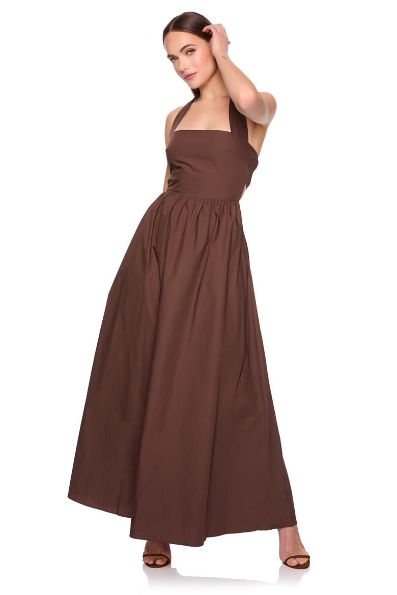 Halter Neck Cotton Poplin Dress, Alternate, color, BROWN