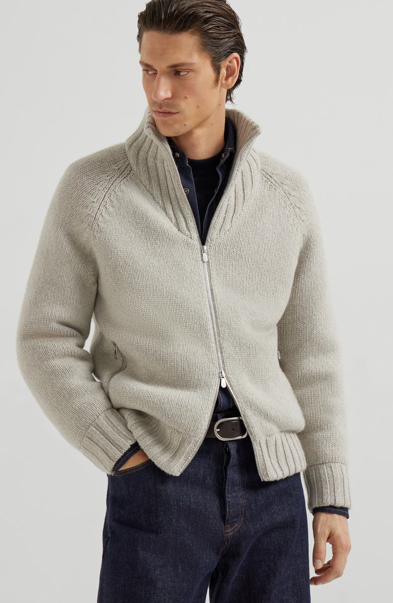 Brunello Cucinelli Knit jacket with padding, Alternate, color, Salt
