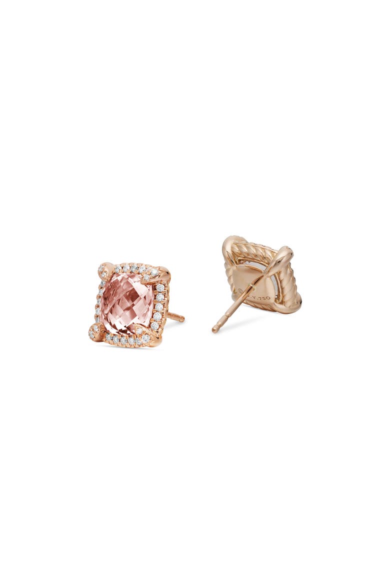 Châtelaine Pavé Bezel Stud Earrings with Morganite and Diamonds in 18K Rose Gold, Alternate, color, ROSE GOLD/ DIAMOND/ MORGANITE