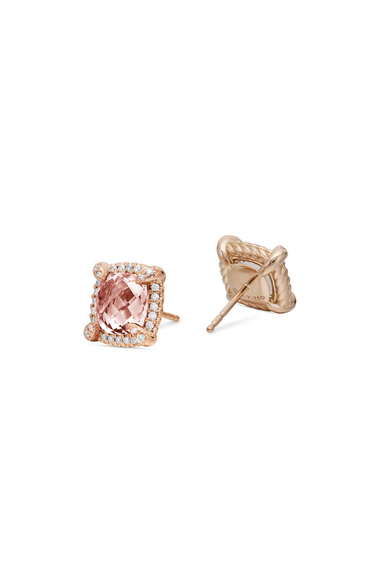 David Yurman Châtelaine Pavé Bezel Stud Earrings with Morganite and Diamonds in 18K Rose Gold, Alternate, color,