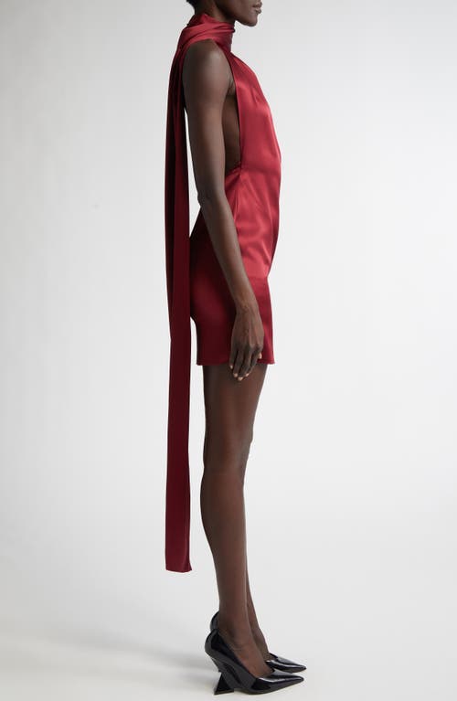 Laquan Smith Scarf Detail Silk Minidress In Burgundy