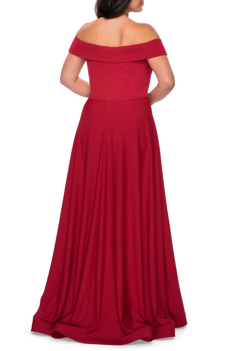 Off The Shoulder Plus Size Dress with Leg Slit, Alternate, color, RED