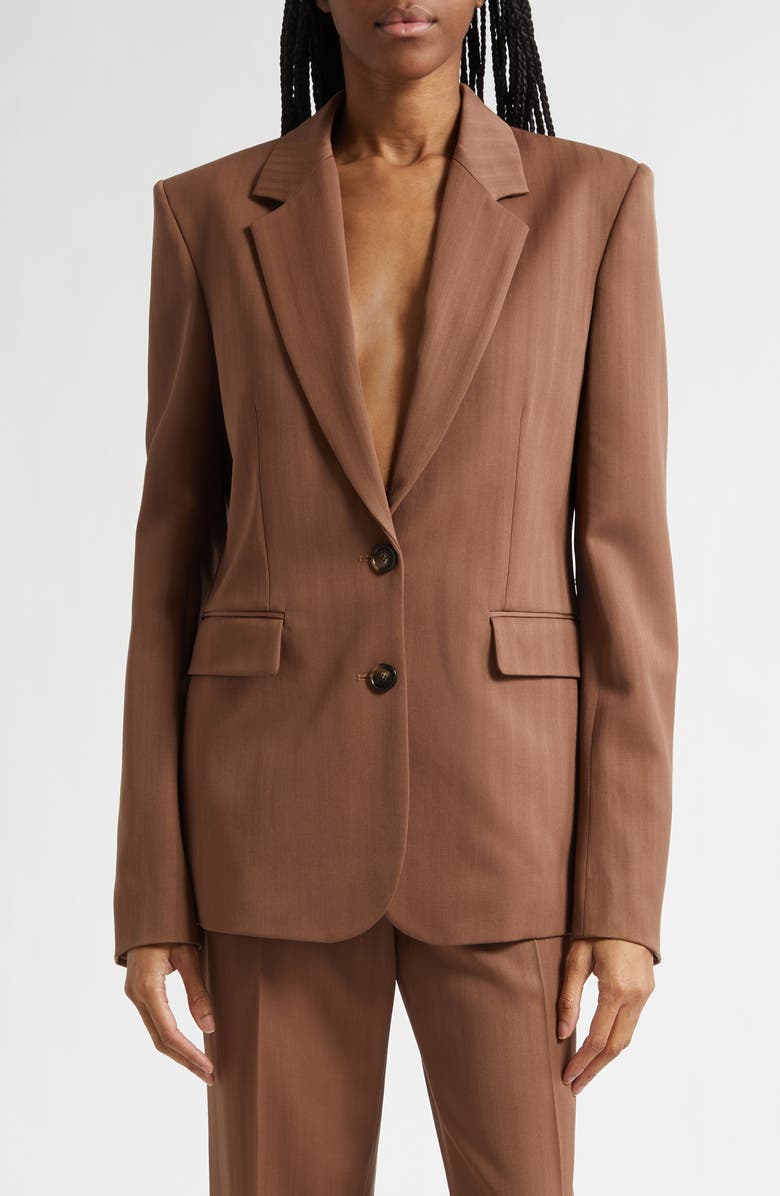 Stella McCartney Regular Fit Stripe Wool Jacket, Main, color, Sienna