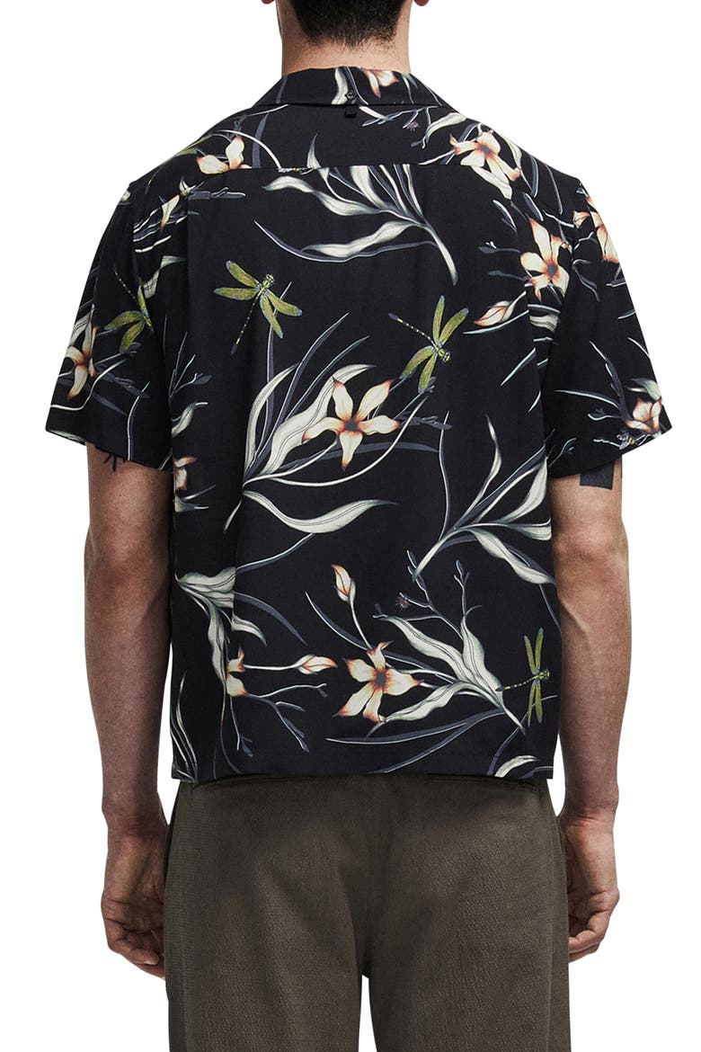 Avery Print Short Sleeve Button-Up Camp Shirt, Alternate, color, BLACK FLORAL