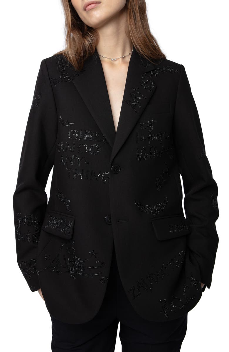 Zadig & Voltaire Vanille Strass Manifesto Blazer, Alternate, color,