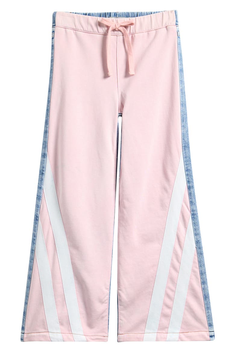 Kids' Mixed Media Track Stripe Wide Leg Jeans, Main, color, PINK INDIGO