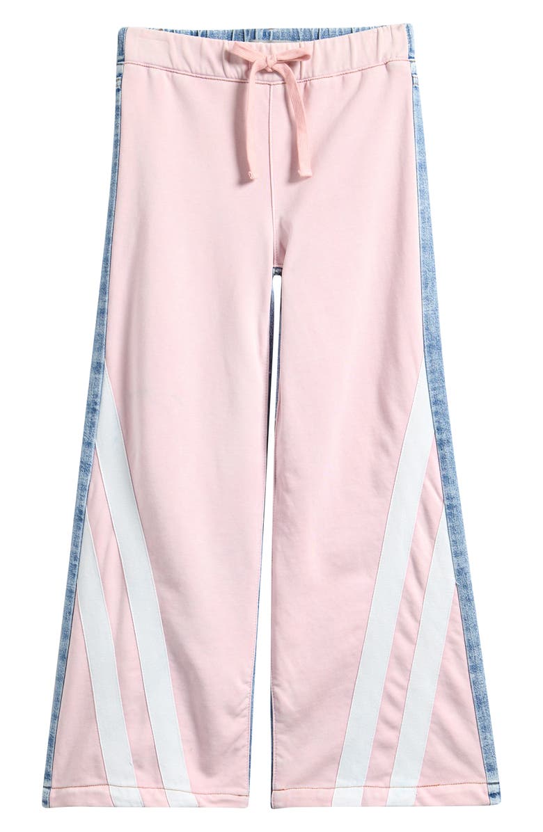 Tractr Kids' Mixed Media Track Stripe Wide Leg Jeans, Main, color, Pink Indigo