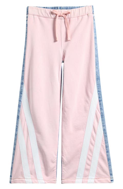 Kids' Mixed Media Track Stripe Wide Leg Jeans (Big Kid)