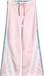 Tractr Kids' Mixed Media Track Stripe Wide Leg Jeans