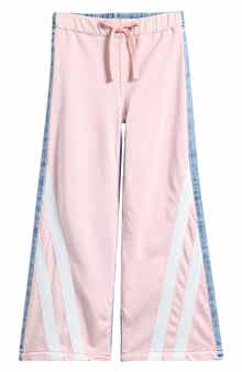 Kids' Mixed Media Track Stripe Wide Leg Jeans