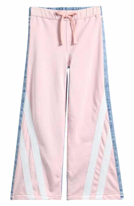 Kids' Mixed Media Track Stripe Wide Leg Jeans