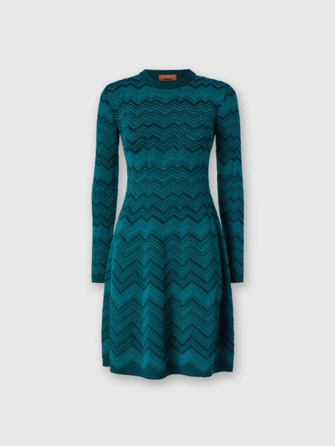 Long Sleeve Short Dress With Chevron Pattern