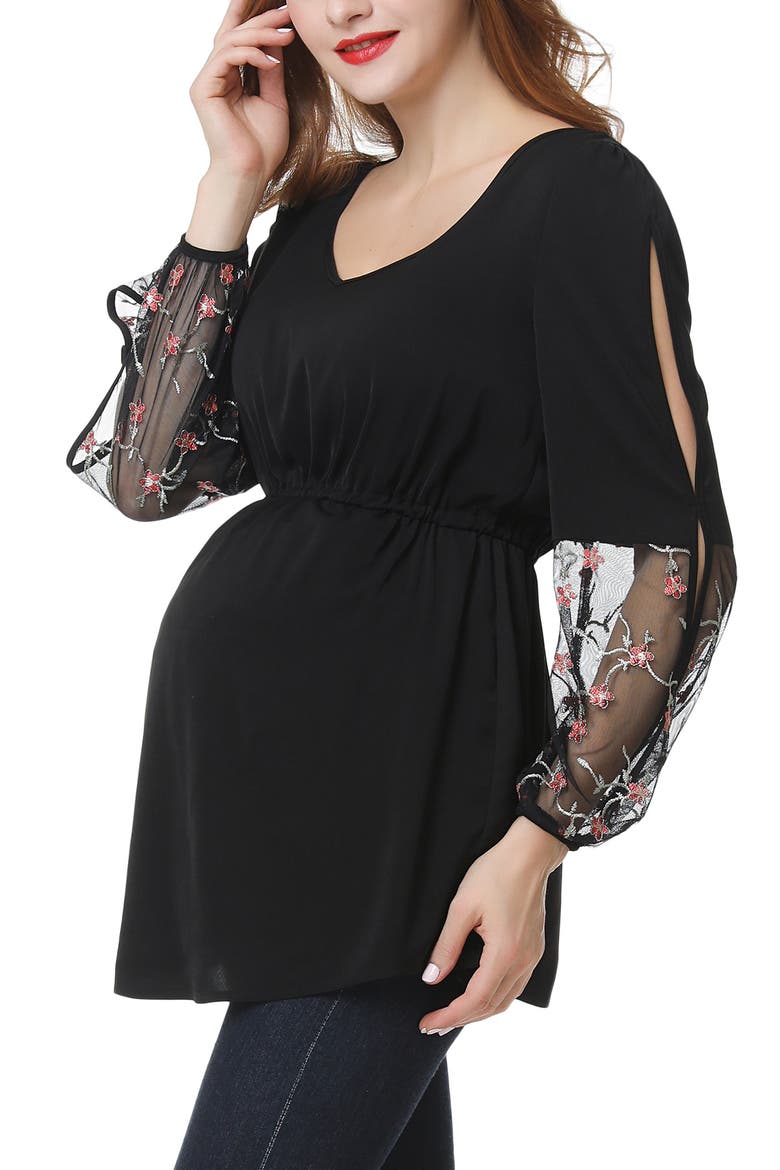 Gisel Embroidered Maternity Top, Alternate, color, BLACK