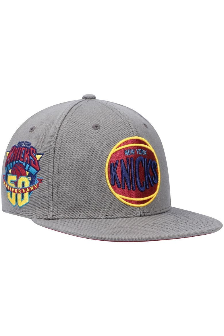 Men's Mitchell & Ness Charcoal New York Knicks Hardwood Classics 50th Anniversary Carbon Cabernet Fitted Hat, Alternate, color, Charcoal
