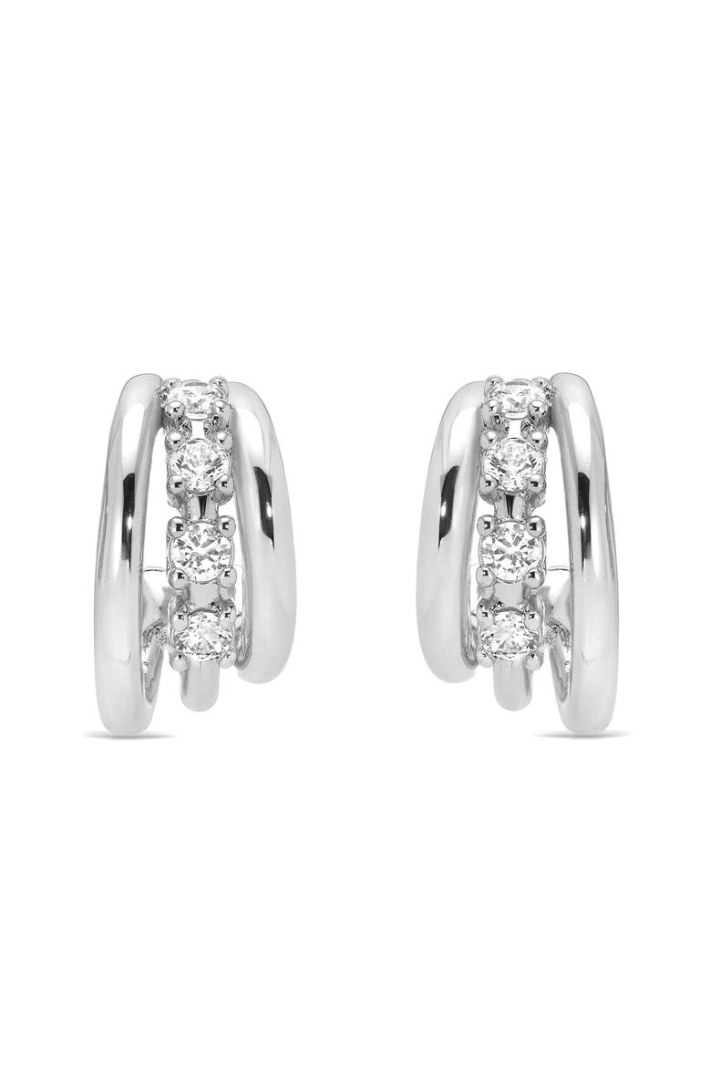 Ettika Mini Gleam Cubic Zirconia Hoop Earrings, Alternate, color, Silver