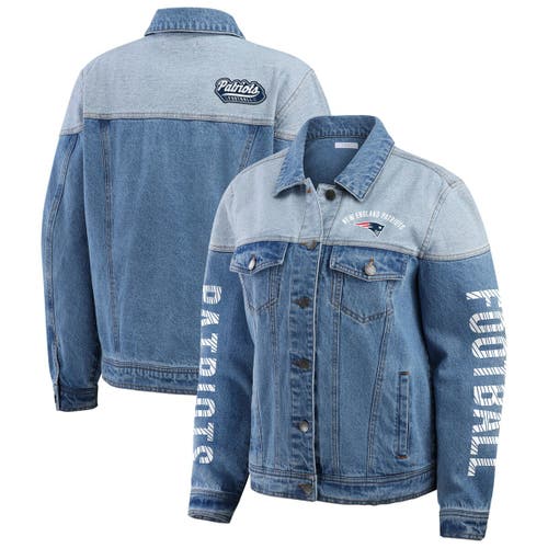 Wear By Erin Andrews New England Patriots Full-button Denim Jacket In Blue