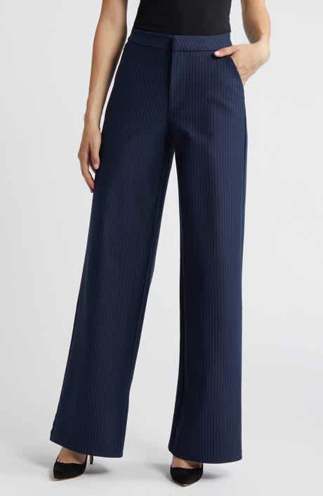 Good American Stripe Ponte Knit Wide Leg Trousers