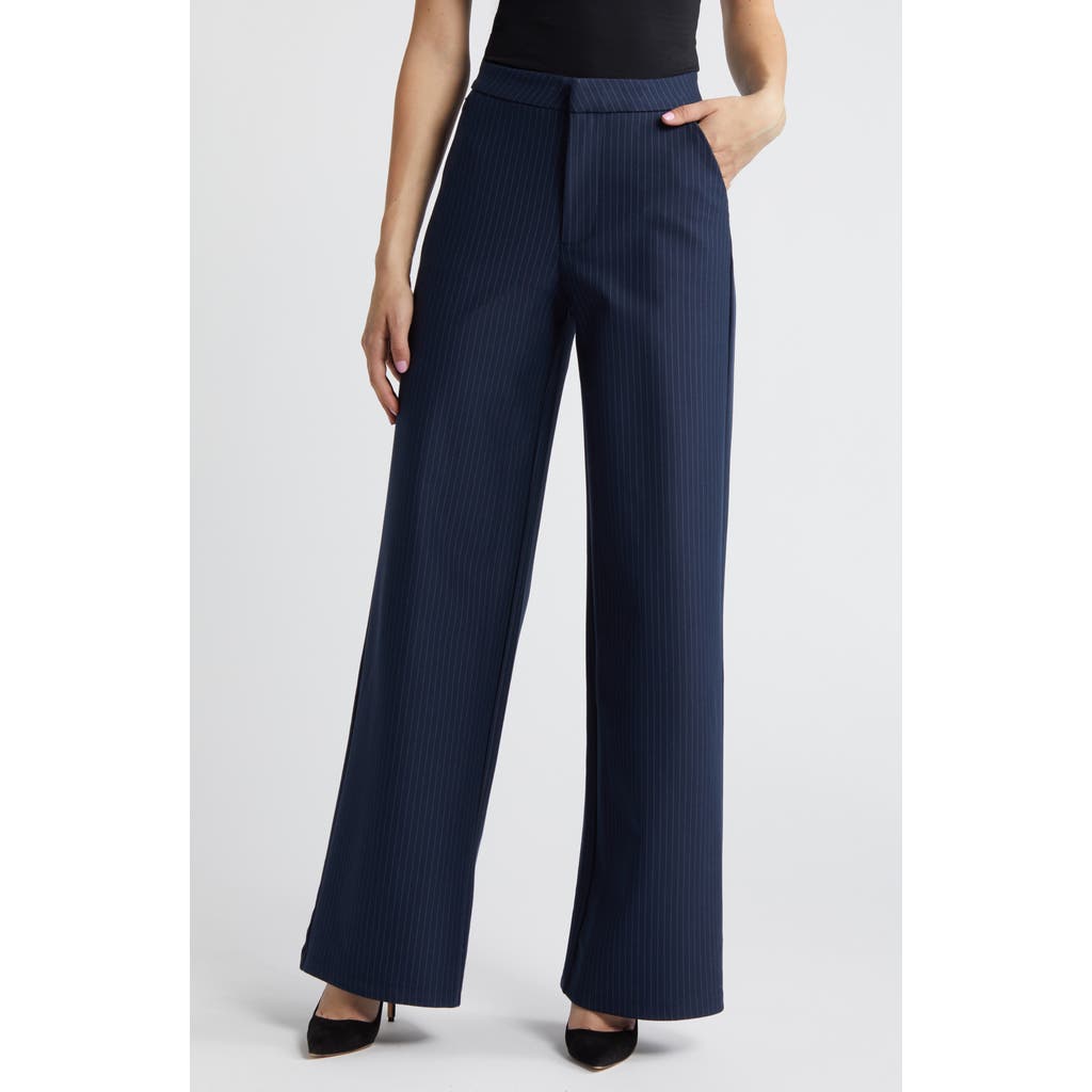 Good American Women's Striped Ponte Wide-leg Trousers In Ink Stripe