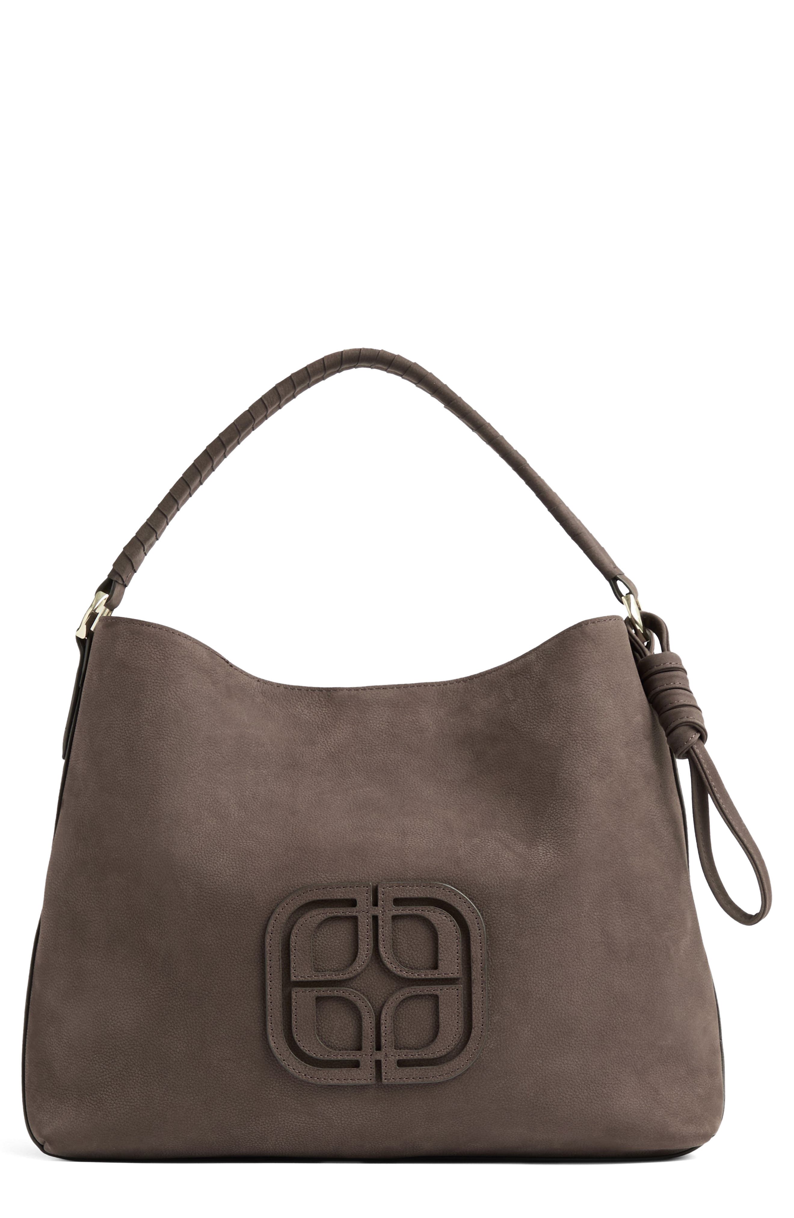 LK Bennett Lou Lou Wrap Handle Leather Shoulder Bag, Main, color, Chocolate